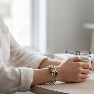 Sterling Silver & Tiger's Eye Stacking Bangle Set
